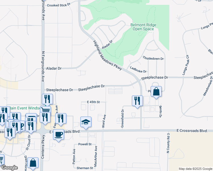 map of restaurants, bars, coffee shops, grocery stores, and more near 4523 Ward Avenue in Loveland