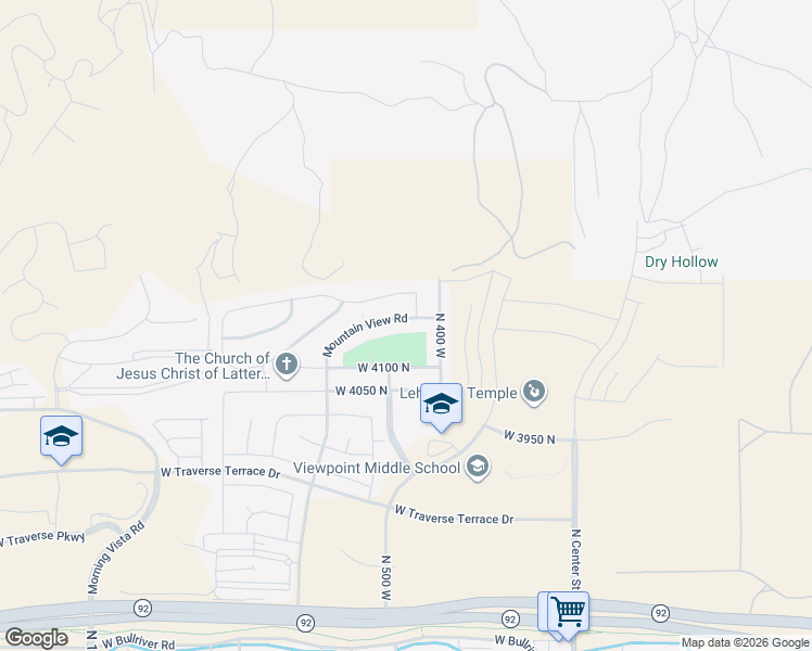 map of restaurants, bars, coffee shops, grocery stores, and more near 492 Mountain View Road in Lehi