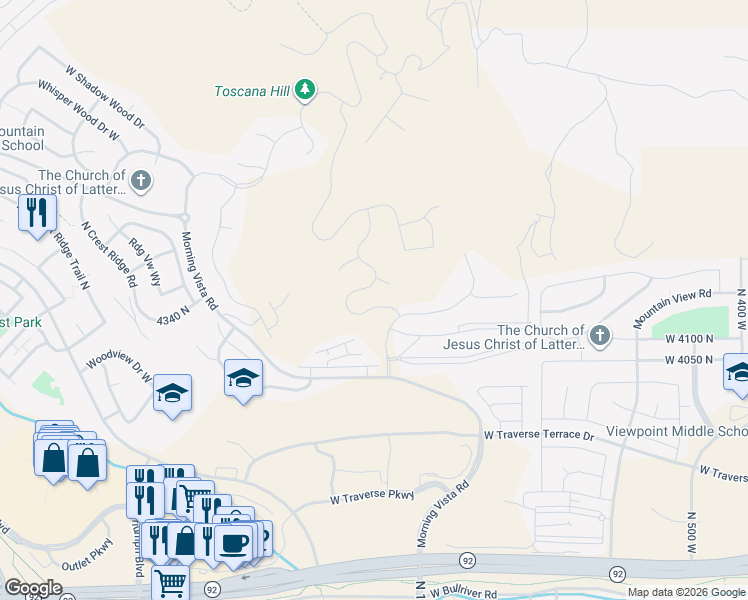 map of restaurants, bars, coffee shops, grocery stores, and more near 4348 North Summer View Drive in Lehi