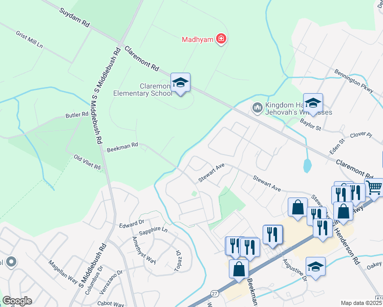 map of restaurants, bars, coffee shops, grocery stores, and more near 51 Chelsea Court in Franklin Township