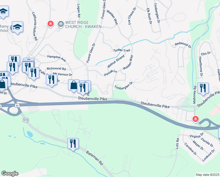 map of restaurants, bars, coffee shops, grocery stores, and more near 27301 Evergreen Run in Imperial