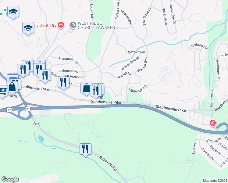 map of restaurants, bars, coffee shops, grocery stores, and more near 28013 Evergreen Run in Imperial