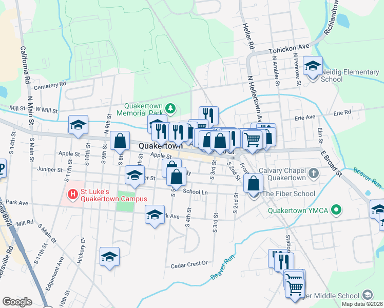 map of restaurants, bars, coffee shops, grocery stores, and more near 331 West Broad Street in Quakertown
