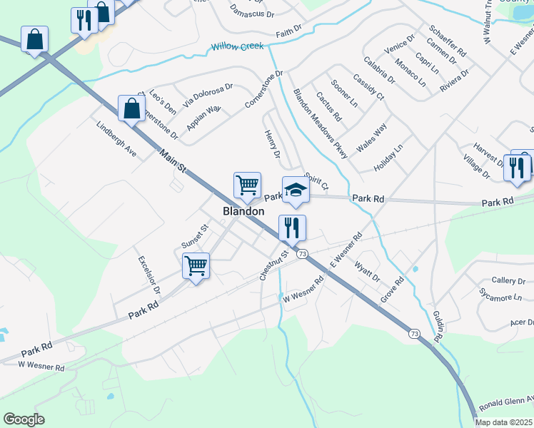 map of restaurants, bars, coffee shops, grocery stores, and more near 355 Andrew Maier Boulevard in Blandon