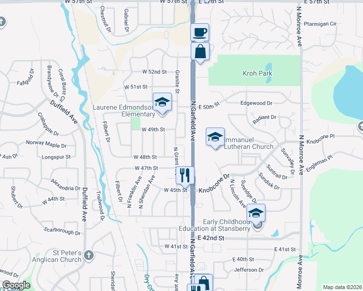 map of restaurants, bars, coffee shops, grocery stores, and more near 4830 North Grant Avenue in Loveland