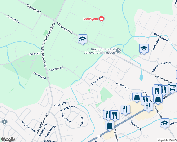 map of restaurants, bars, coffee shops, grocery stores, and more near 51 Chelsea Court in Franklin Township