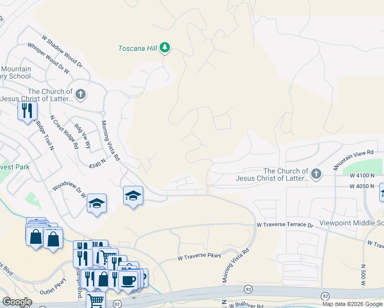 map of restaurants, bars, coffee shops, grocery stores, and more near 4348 North Summer View Drive in Lehi