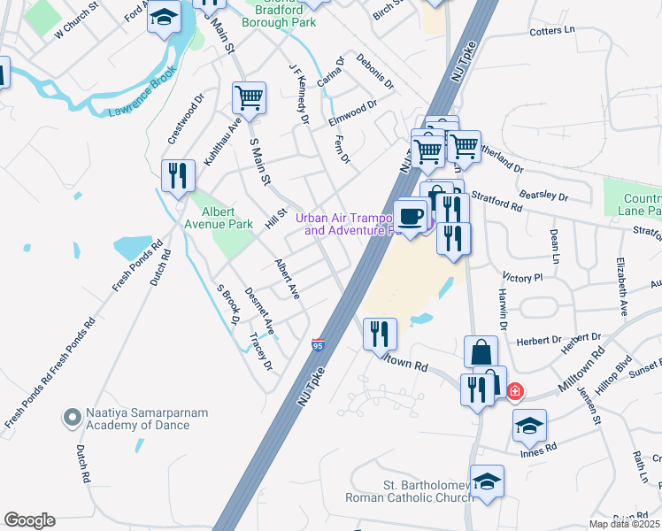 map of restaurants, bars, coffee shops, grocery stores, and more near 334 South Main Street in Milltown