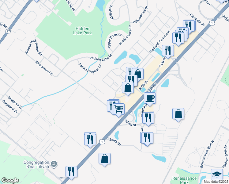 map of restaurants, bars, coffee shops, grocery stores, and more near 8 Albury Way in North Brunswick Township