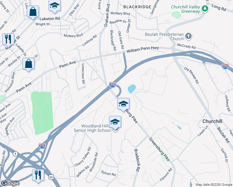 map of restaurants, bars, coffee shops, grocery stores, and more near 2328 Greensburg Pike in Pittsburgh