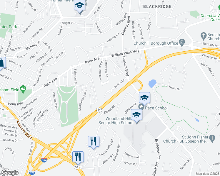 map of restaurants, bars, coffee shops, grocery stores, and more near 20 Barton Drive in Pittsburgh