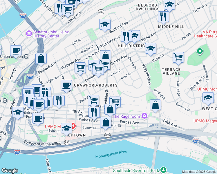 map of restaurants, bars, coffee shops, grocery stores, and more near 290 Lombard Street in Pittsburgh