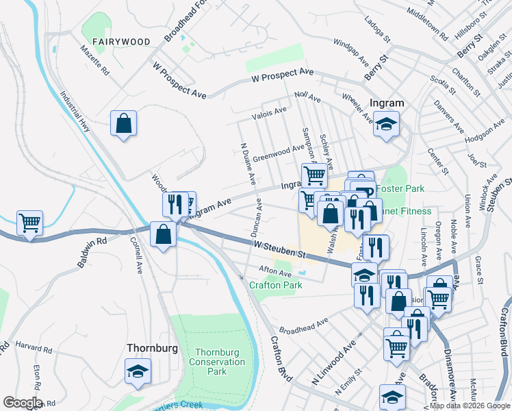 map of restaurants, bars, coffee shops, grocery stores, and more near 302 Maxwell Street in Pittsburgh
