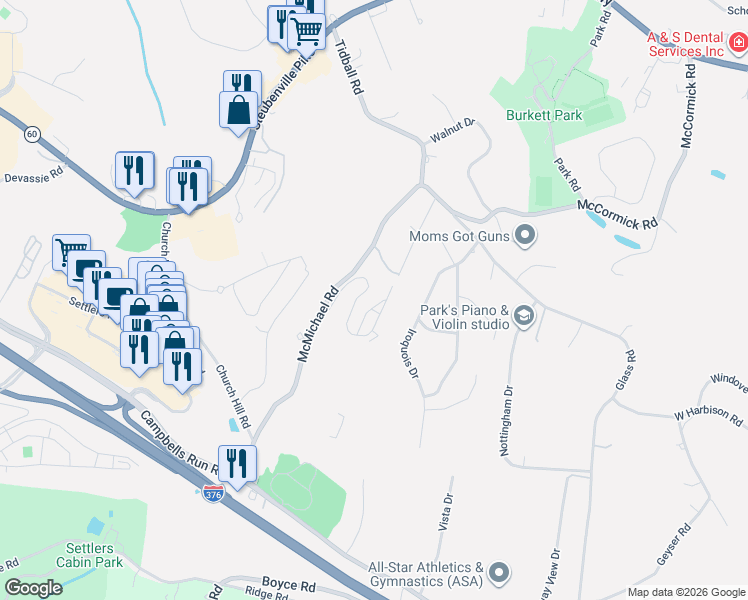 map of restaurants, bars, coffee shops, grocery stores, and more near 1208 Kenzie Road in Pittsburgh