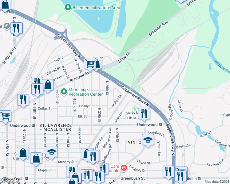 map of restaurants, bars, coffee shops, grocery stores, and more near 2321 Berkshaff Drive in Lafayette