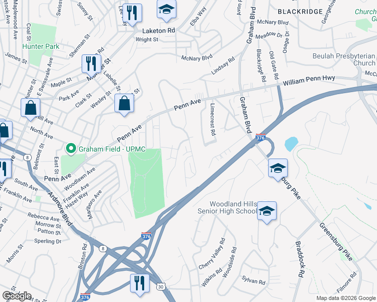 map of restaurants, bars, coffee shops, grocery stores, and more near 7305 Beacon Hill Drive in Pittsburgh