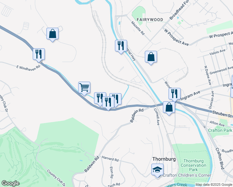 map of restaurants, bars, coffee shops, grocery stores, and more near 4200 Steubenville Pike in Pittsburgh