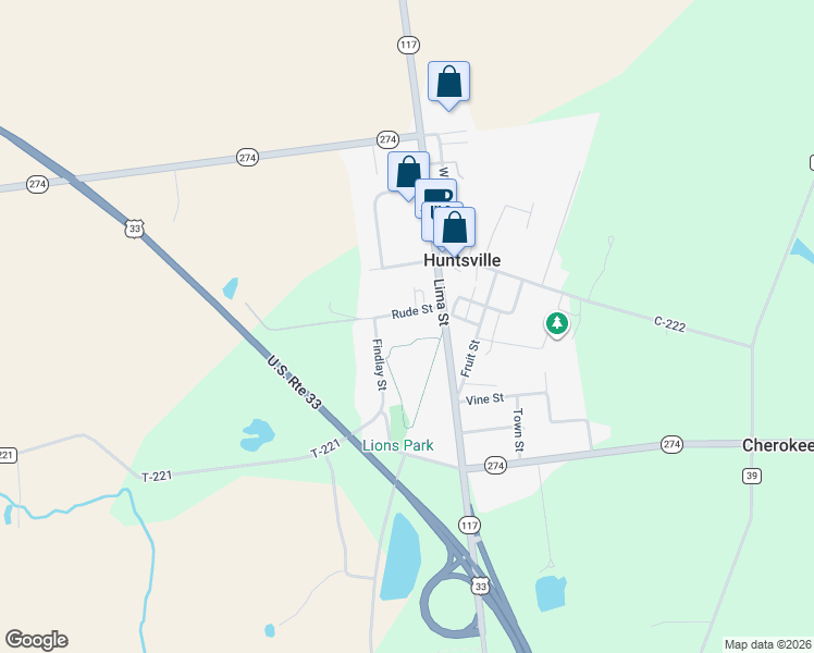 map of restaurants, bars, coffee shops, grocery stores, and more near 4941 Rude Street in Huntsville