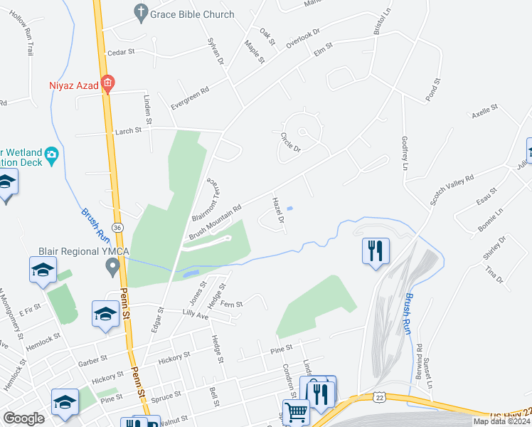 map of restaurants, bars, coffee shops, grocery stores, and more near in Hollidaysburg