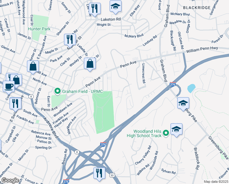 map of restaurants, bars, coffee shops, grocery stores, and more near 1548 Fairmont Street in Pittsburgh