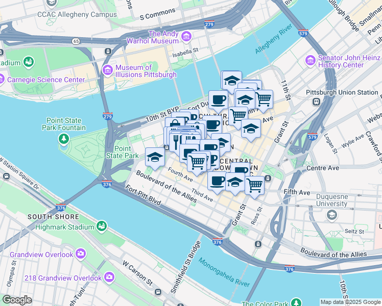 map of restaurants, bars, coffee shops, grocery stores, and more near 226 6th Street in Pittsburgh