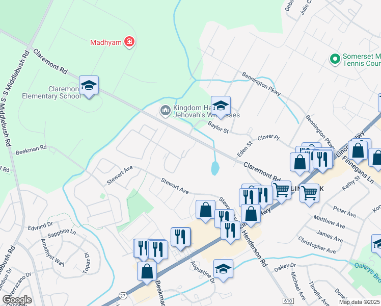 map of restaurants, bars, coffee shops, grocery stores, and more near 94 Crabapple Lane in Franklin Township