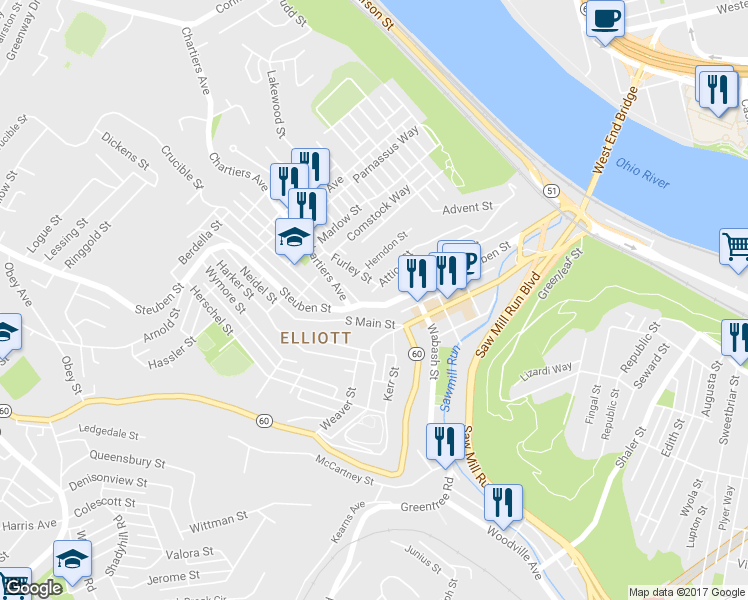 map of restaurants, bars, coffee shops, grocery stores, and more near 224 Steuben Street in Pittsburgh