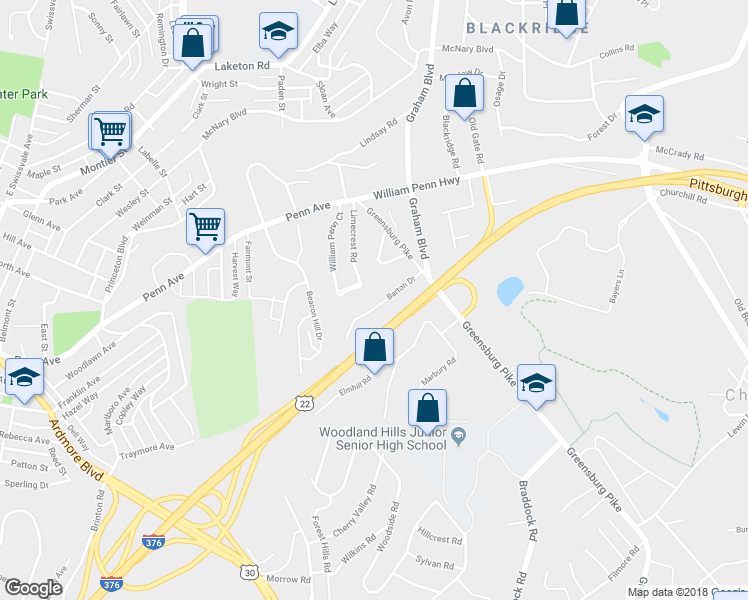 map of restaurants, bars, coffee shops, grocery stores, and more near 20 Barton Drive in Pittsburgh
