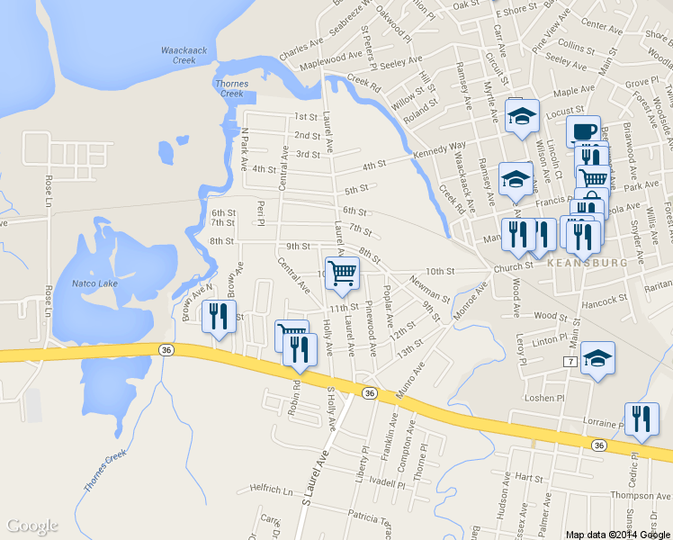 map of restaurants, bars, coffee shops, grocery stores, and more near 229 Laurel Ave in Keansburg