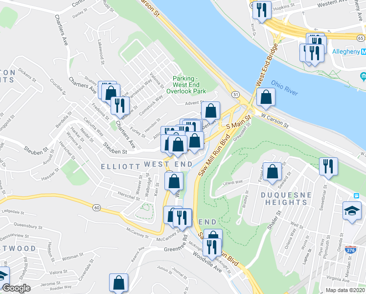 map of restaurants, bars, coffee shops, grocery stores, and more near 426 S Main St in Pittsburgh