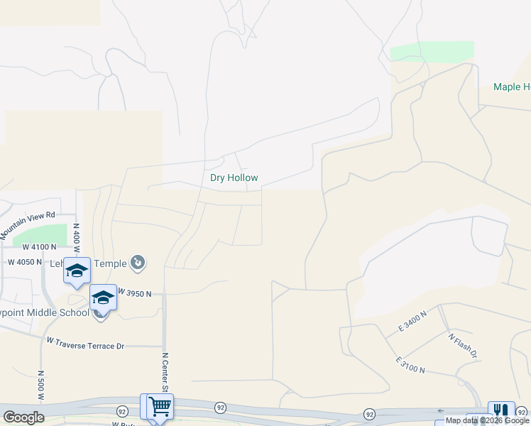 map of restaurants, bars, coffee shops, grocery stores, and more near Unnamed Road in Lehi
