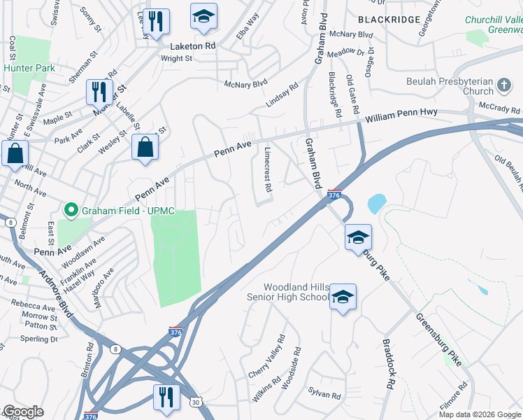 map of restaurants, bars, coffee shops, grocery stores, and more near 1898 Brushcliff Road in Pittsburgh