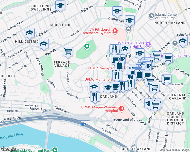 map of restaurants, bars, coffee shops, grocery stores, and more near 229 Dunseith Street in Pittsburgh