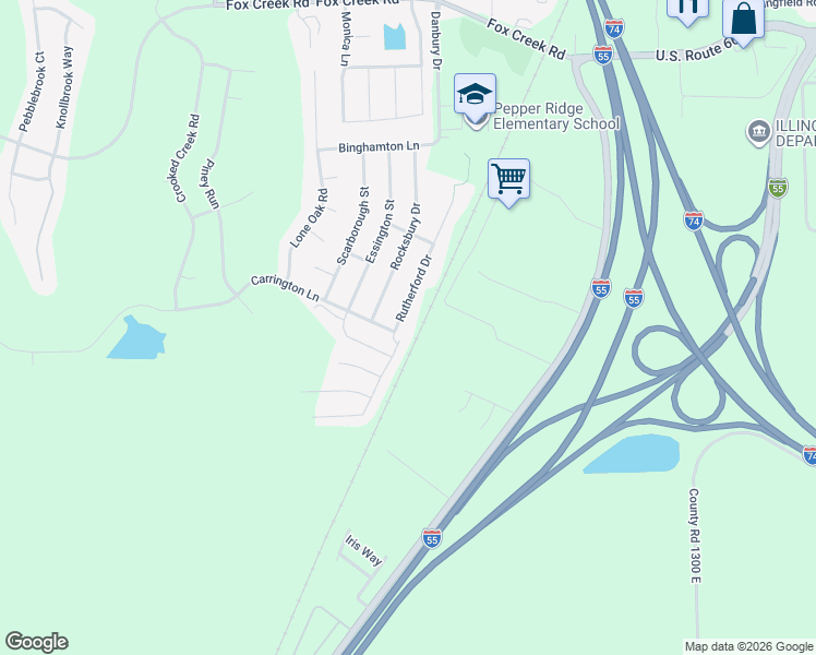 map of restaurants, bars, coffee shops, grocery stores, and more near 2832 Rutherford Drive in Bloomington