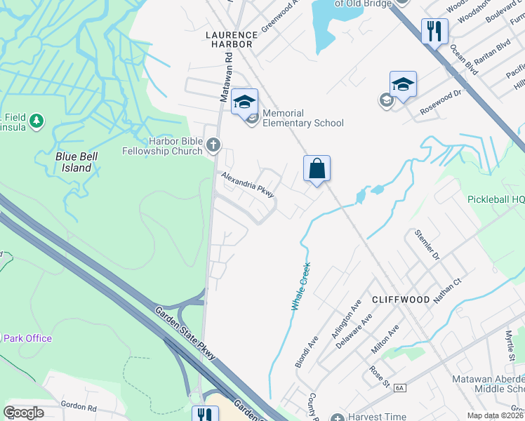 map of restaurants, bars, coffee shops, grocery stores, and more near 1 Linbrook Drive in South Amboy