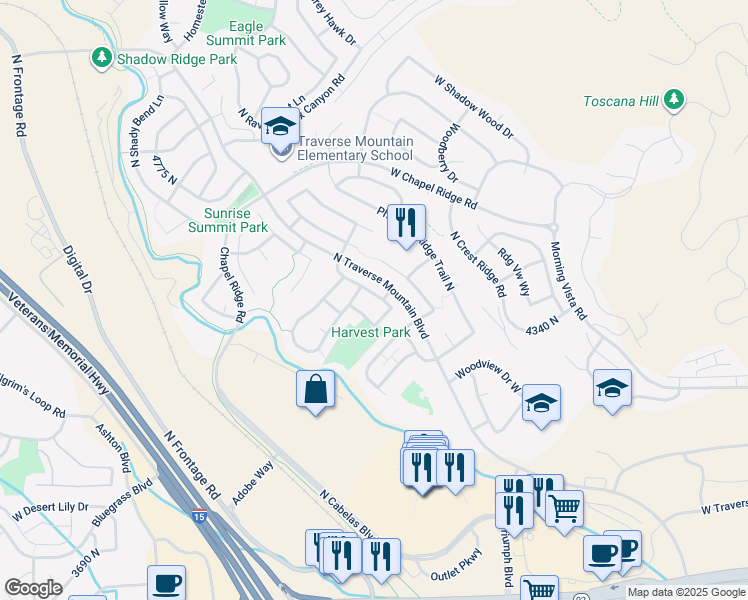 map of restaurants, bars, coffee shops, grocery stores, and more near 2297 West New Harvest Lane in Lehi
