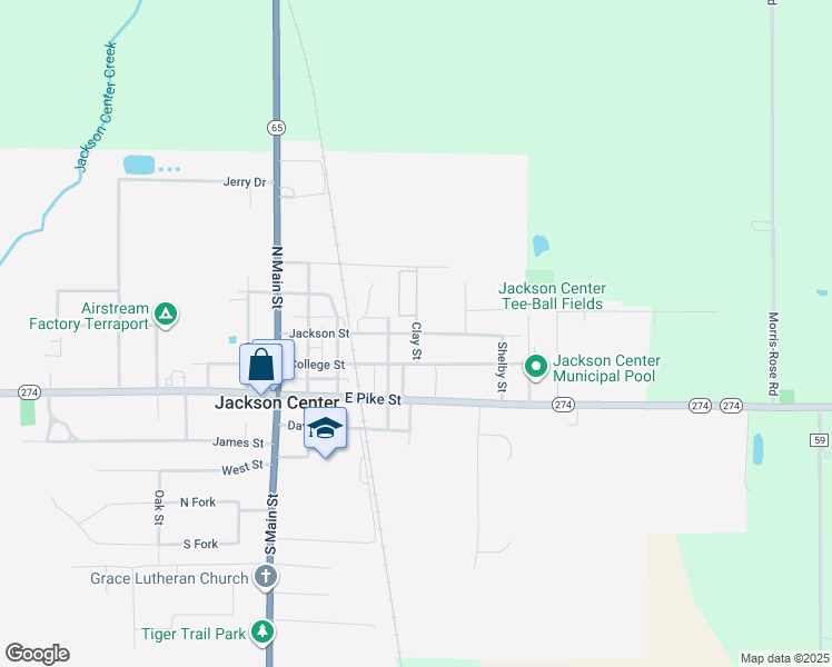 map of restaurants, bars, coffee shops, grocery stores, and more near 601 Jackson Street in Jackson Center