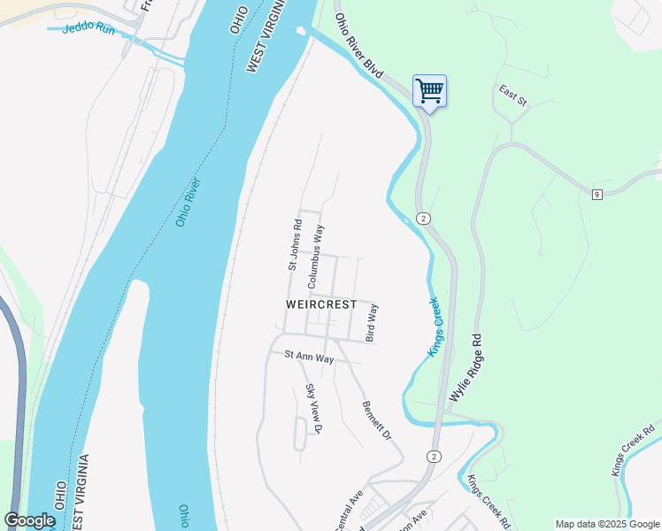 map of restaurants, bars, coffee shops, grocery stores, and more near 191 Mckinley Rd in Weirton