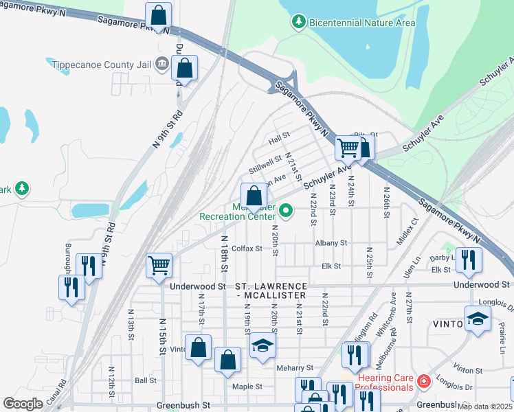 map of restaurants, bars, coffee shops, grocery stores, and more near 1914 Schuyler Avenue in Lafayette