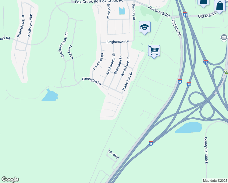 map of restaurants, bars, coffee shops, grocery stores, and more near 2702 Carrington Lane in Bloomington