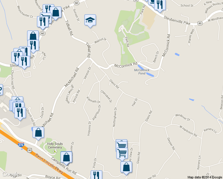 map of restaurants, bars, coffee shops, grocery stores, and more near 623 Siesta Ct in Pittsburgh