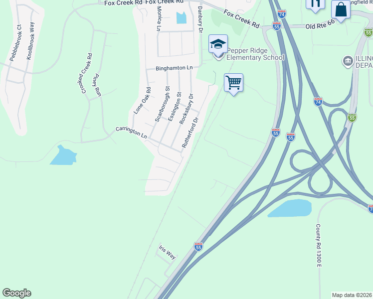 map of restaurants, bars, coffee shops, grocery stores, and more near 2832 Rutherford Drive in Bloomington