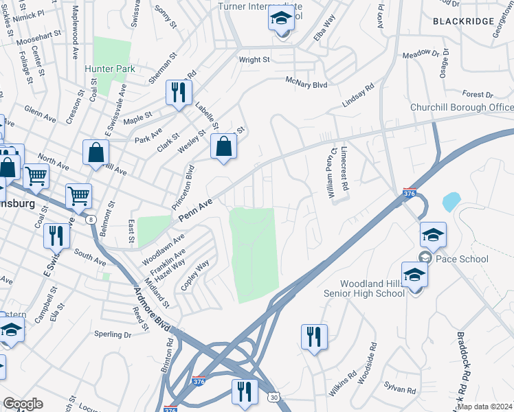 map of restaurants, bars, coffee shops, grocery stores, and more near 1400 Summit Street in Pittsburgh