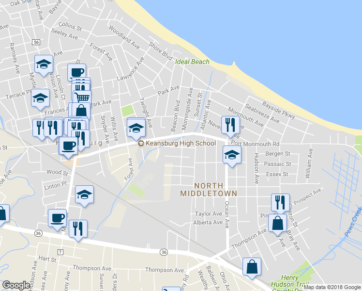 map of restaurants, bars, coffee shops, grocery stores, and more near 119 Morningside Avenue in Middletown