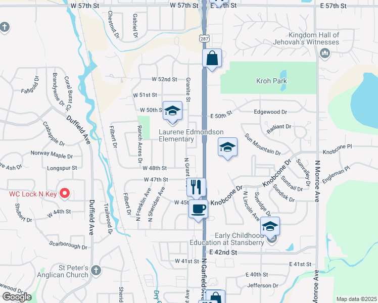 map of restaurants, bars, coffee shops, grocery stores, and more near 4854 Basswood Drive in Loveland
