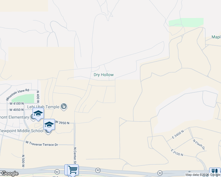 map of restaurants, bars, coffee shops, grocery stores, and more near Unnamed Road in Lehi