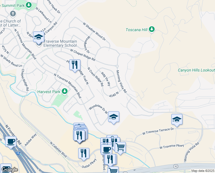 map of restaurants, bars, coffee shops, grocery stores, and more near 4379 Ridge View Way in Lehi