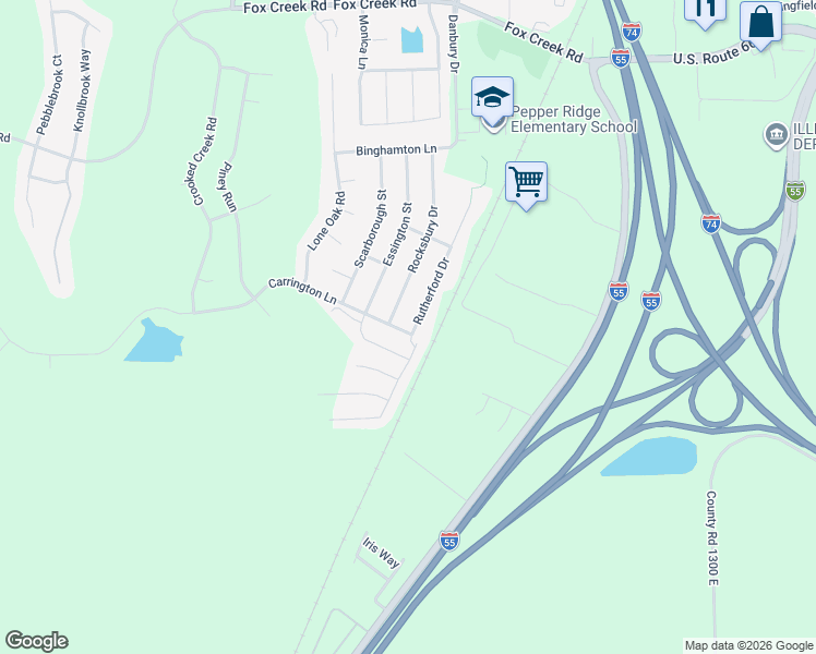 map of restaurants, bars, coffee shops, grocery stores, and more near 2832 Rutherford Drive in Bloomington
