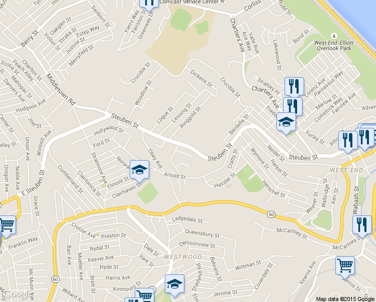 map of restaurants, bars, coffee shops, grocery stores, and more near 109 Cedarbrook Drive in Pittsburgh