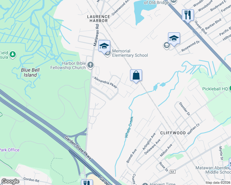 map of restaurants, bars, coffee shops, grocery stores, and more near 1 Linbrook Drive in South Amboy